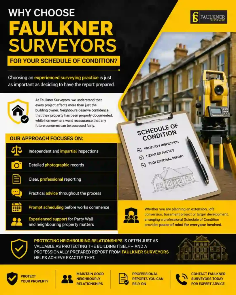Schedule of Condition: What It Is and Why It Protects Both Neighbours 3 Why Choose Faulkner Surveyors for Your Schedule of Condition Brixton?
